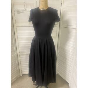 VTG 80s EXPO Black Knit 100% Cotton Fit N Flare Midi Dress Small